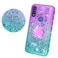thumbnail image 3 of SOGA Rhinestone Liquid Quicksand Cover Cute Girl Phone Case Compatible for Motorola Moto E7 Case, with Embedded Ring for Magnetic Car Mounts and Lanyard - Purple/Teal, 3 of 5