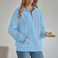thumbnail image 6 of SYMOID Womens Blue Oversized Half-Zip Hoodie - 100% Polyester, Kanga Pocket, S-XXXL, Wrinkle-Resistant, Casual Daily Wear,Size S, 6 of 7