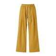 thumbnail image 3 of Wide Leg Trousers for Women Loose Cotton Pants Baggy Fashion Summer Breathable Comfy Bottom with Pockets Solid Color Lightweight Plus Size Office Slacks Yellow S, 3 of 5
