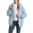 thumbnail image 2 of SWSMCLT Women's Fuzzy Jacket Hood Thermal Pocket Fleece Coat Long Sleeve Hoodie Outerwear Cute Full Zip Zipper Light Blue Medium, 2 of 4