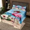 thumbnail image 2 of Erosebridal Cartoon Flamingo Coverlet Set Twin, Flower Floral Bedding Set, Beach Decor 2 Pieces, 2 of 5