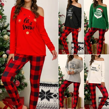

Poseca Women s Christmas Pajama Set Long Sleeve Tops and Long Pants Pjs Soft Sleepwear Pajamas Set