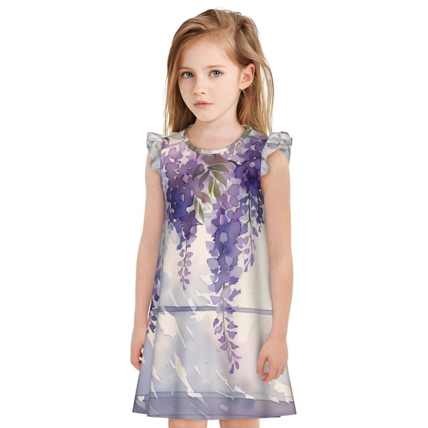 Balery Lavender Blooms Window Camisón de princesa para niñas, pijama de algodón con mangas abullonadas, suave y bonito.-X-Large