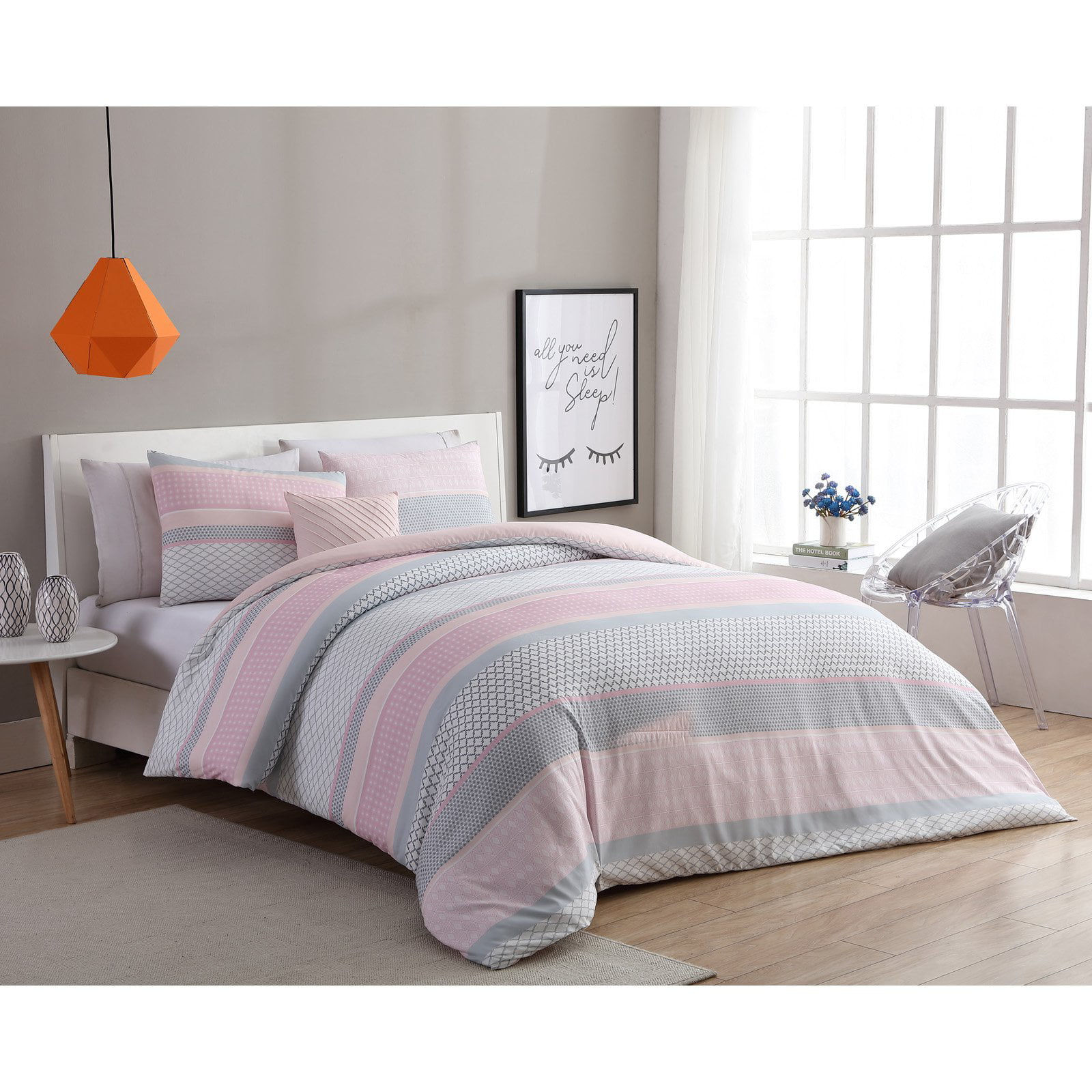 NANKO Queen Duvet Cover Set Blush Pink Light Grey Gray Solid Double Sided 3pc 90x90 Luxury Microfiber Comforter Quilt Bedding Cover with Deco Buttons Zip Ties Modern Farmhouse for Women Teen Coral 