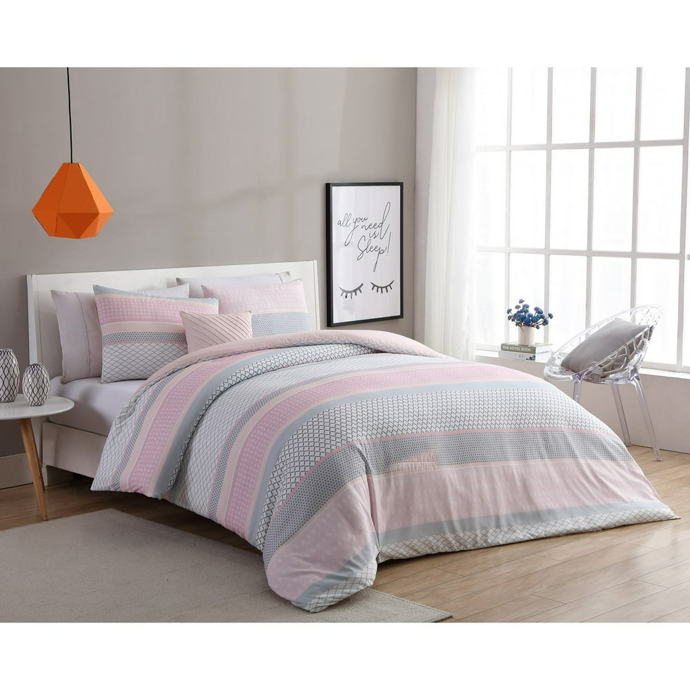VCNY Home Light Pink/Grey Stockholm 3/4 Piece Comforter Bedding Set