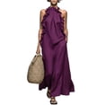 thumbnail image 2 of Smsaxvxz Summer Dresses for Women Fashion Round Neck Sleeveless Ruffle Dress Casual Solid Loose Maxi Sundress Purple M, 2 of 8