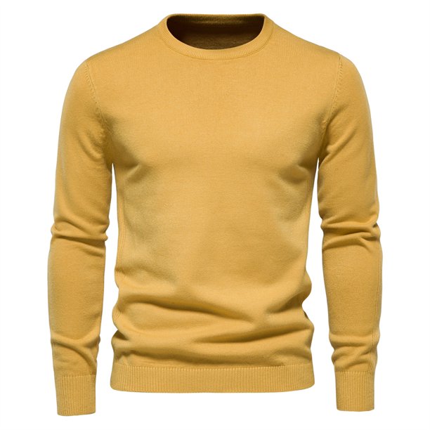 2021 nuevo suéter grueso de invierno para hombres cuello redondo Color sólido manga larga suéteres delgados cálidos suéter para hombres ropa masculina AIOPESON Suéter de acrílico con cuello redondo