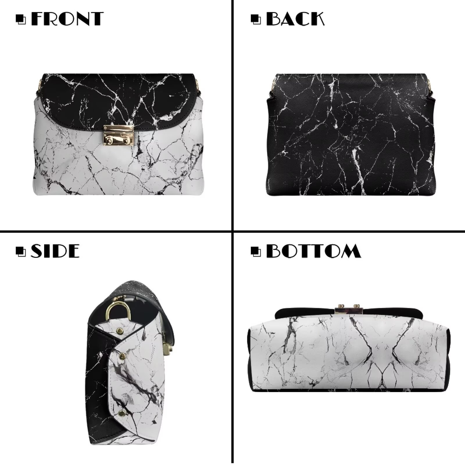Pzuqiu Black White Marble Crossbody Bags Leather Women Exquisite Craftsmanship Leather Quilted Shoulder Bag with Chain Strap Practical Functional for Daily Use and Travel