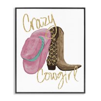 Stupell Industries Glam Crazy Cowgirl Typography Painting Black Framed Art Print Wall Art, 24 x 30
