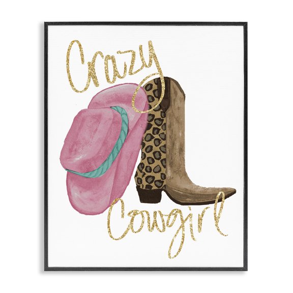 Stupell Industries Glam Crazy Cowgirl Typography Painting Black Framed Art Print Wall Art, 24 x 30