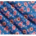 thumbnail image 3 of Soimoi Blue Cotton Cambric Fabric Leaves & Camellias Floral Printed Fabric 1 Yard 56 Inch Wide, 3 of 7