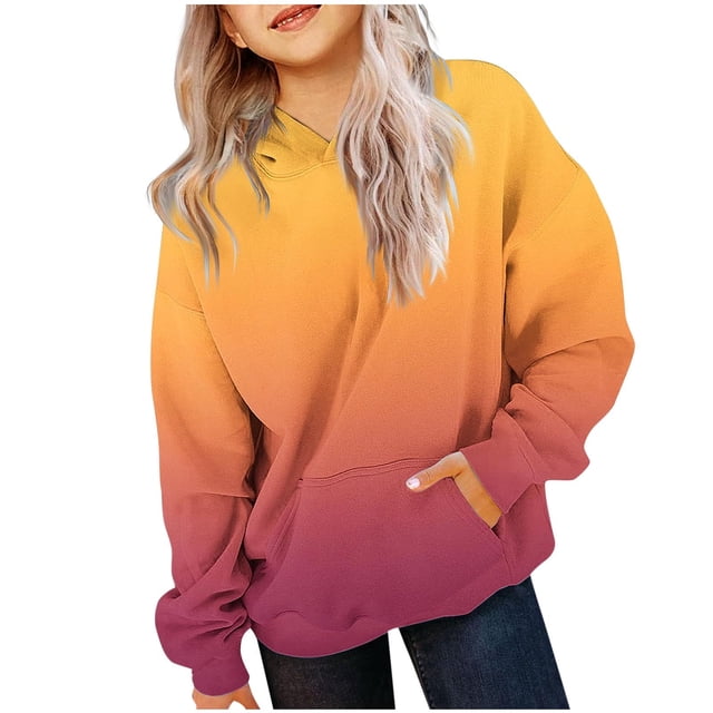 LOVZFMLL Chandails à Capuche pour Filles Dégradé Mode Décontractée Ample Chandail à Capuche Manches Longues Col Rond Poche Chandail Hauts Vêtements Printemps Automne pour Tout-Petits Filles 2-3 Ans