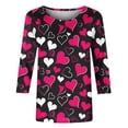 thumbnail image 5 of Htigea Womens Valentine's Day Shirts 3/4 Sleeve Heart Print T-Shirts Casual Crewneck Pullover Tops Three-Quarter Sleeves Holiday Lounge Tees Black,S, 5 of 5