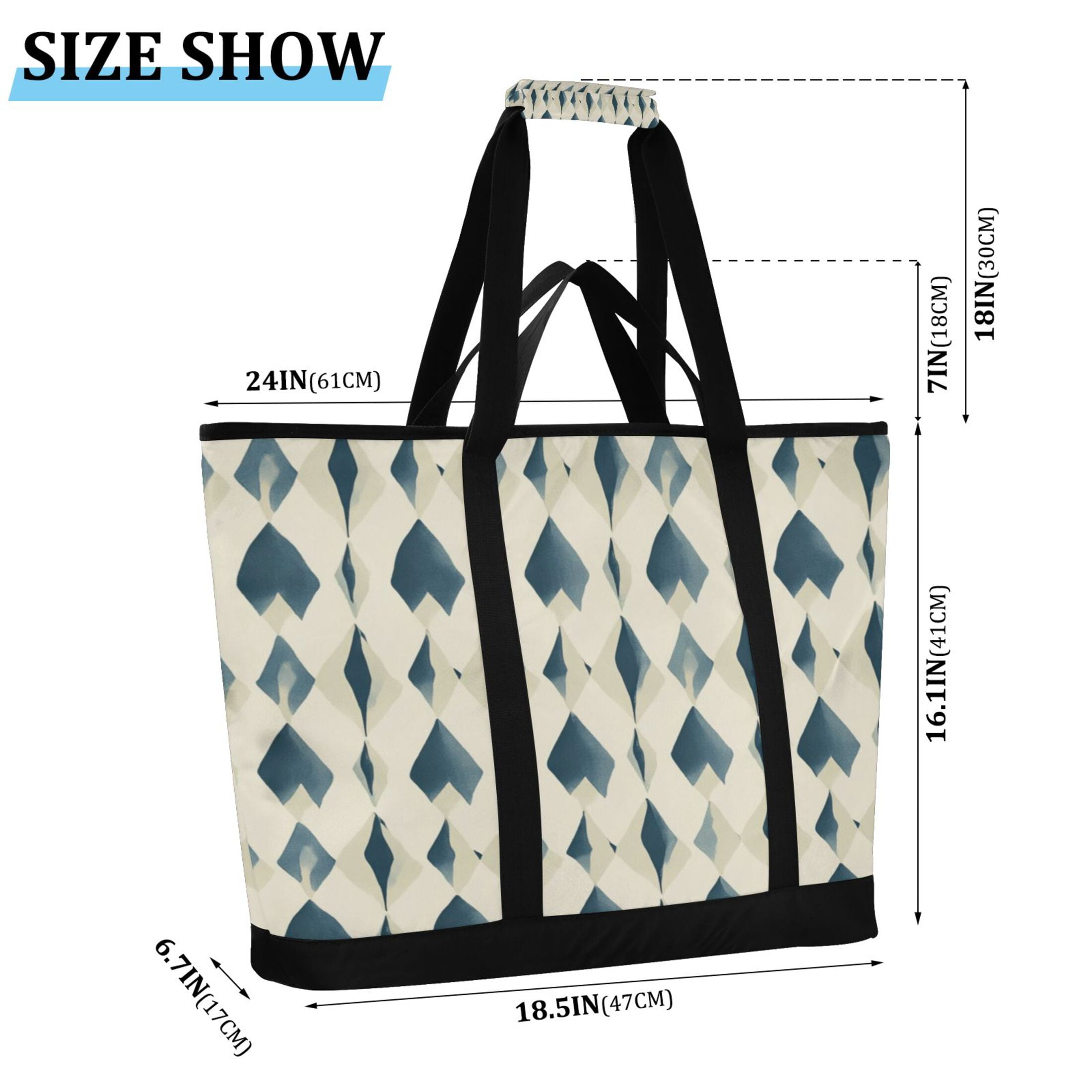 Large Hand-held Ice Pack Picnic Bag Insulation and Refrigeration Suitable for Shopping Picnics and Camping Super Cute Blue Squares
