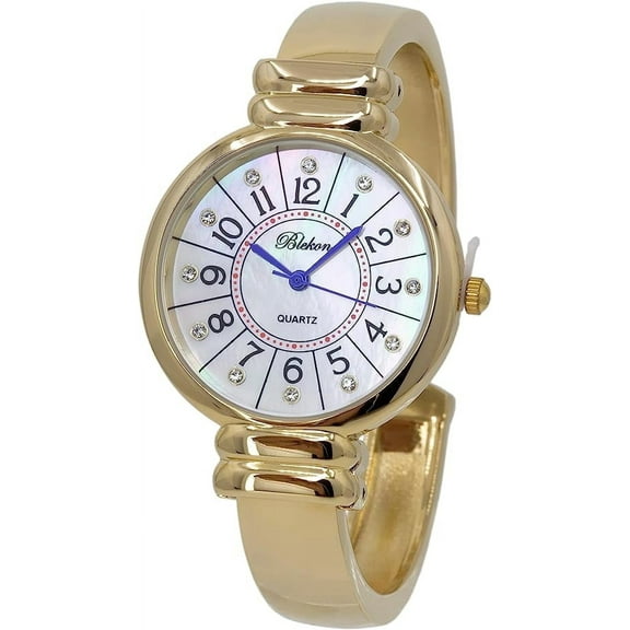 Blekon Original Mother of Pearl Cuff Bracelet Watch for Women with 31mm case Japanese Quartz Movement Metal hinged Bangle Style Cuff Wrist Watch for Ladies