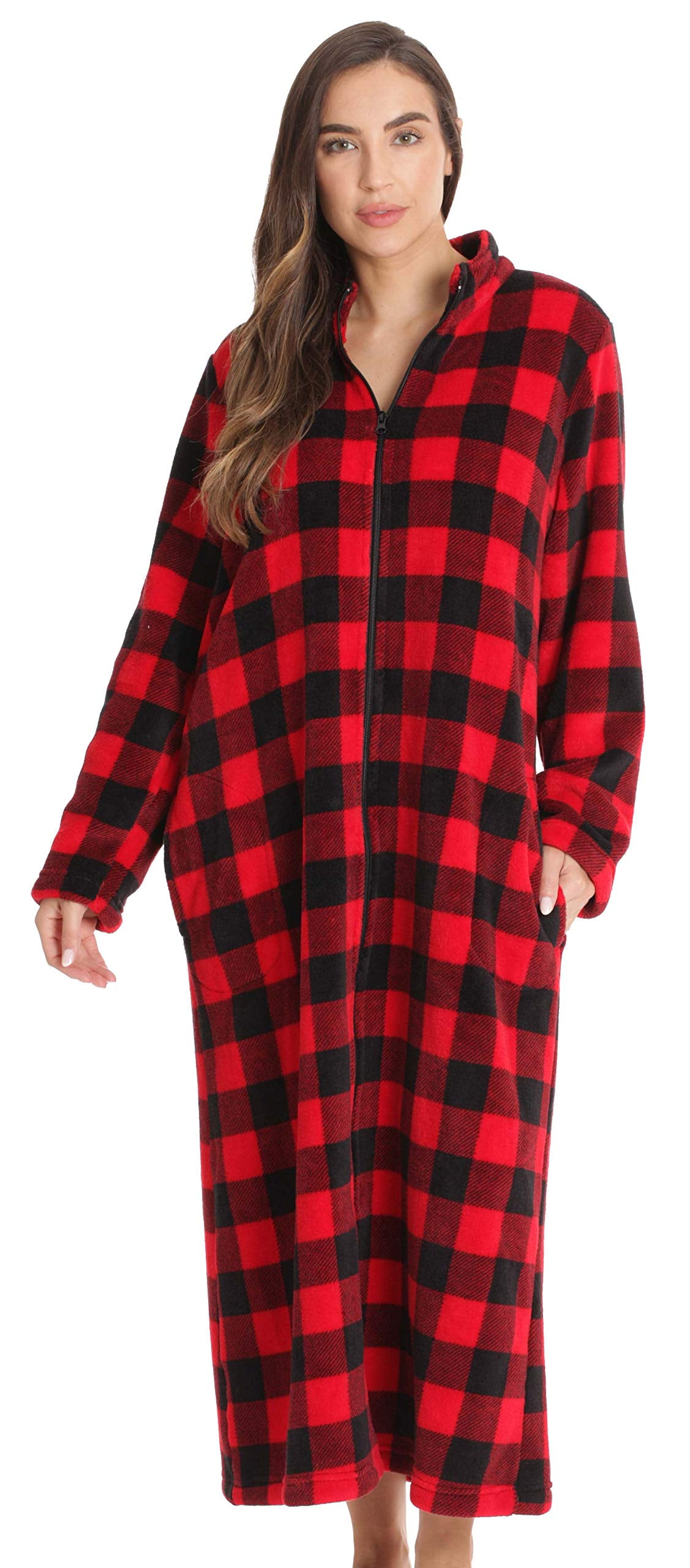 Just Love Plush Zipper Lounger Robe 681110445MNT1X (Buffalo Plaid Red, Large)