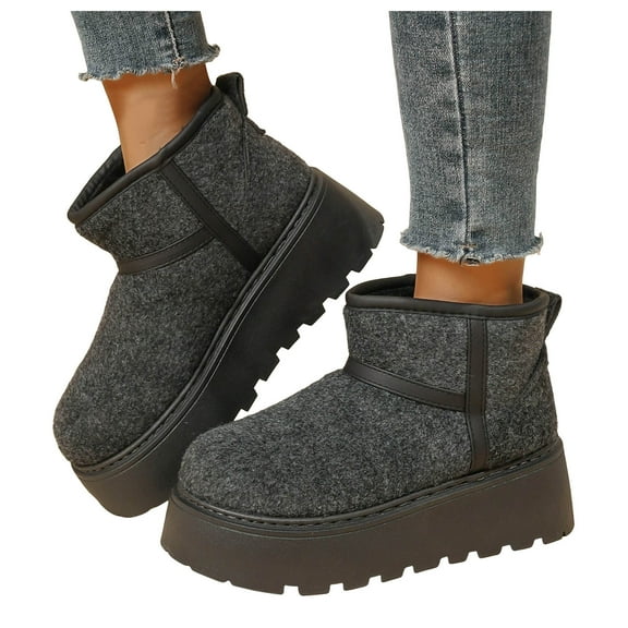 Platform Winter Boots for Women 2025 Fashion Thicken Fleece Lined Warm Suede Cloud Mid Calf Snow Ankle Booties Black Size 6