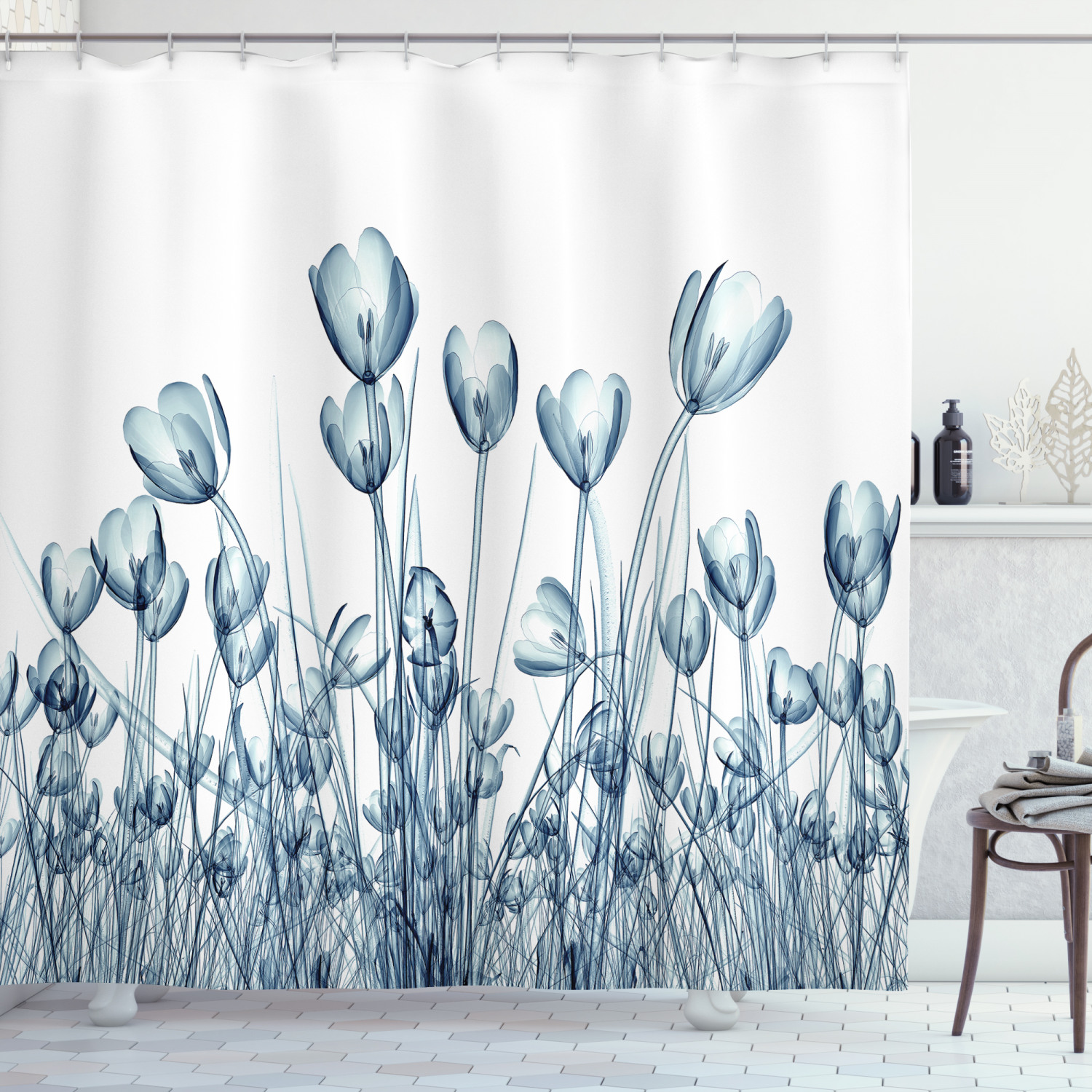 Xray Flowers Shower Curtain, Pretty Crocus Flowers Field Radiography