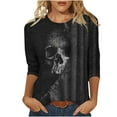 thumbnail image 2 of VKOYWKM 3/4 Length Sleeve Women Tops Skeleton Print Halloween Theme Shirts Fall Crew Neck Loose Dressy Blouse Tunic Tops Women Halloween Costumes, 2 of 5