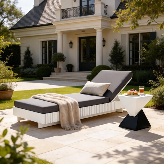 Christopher Knight Home Outdoor Chaise Lounge with 4" Cushion, Adjustable Recliner, White Dark Gray