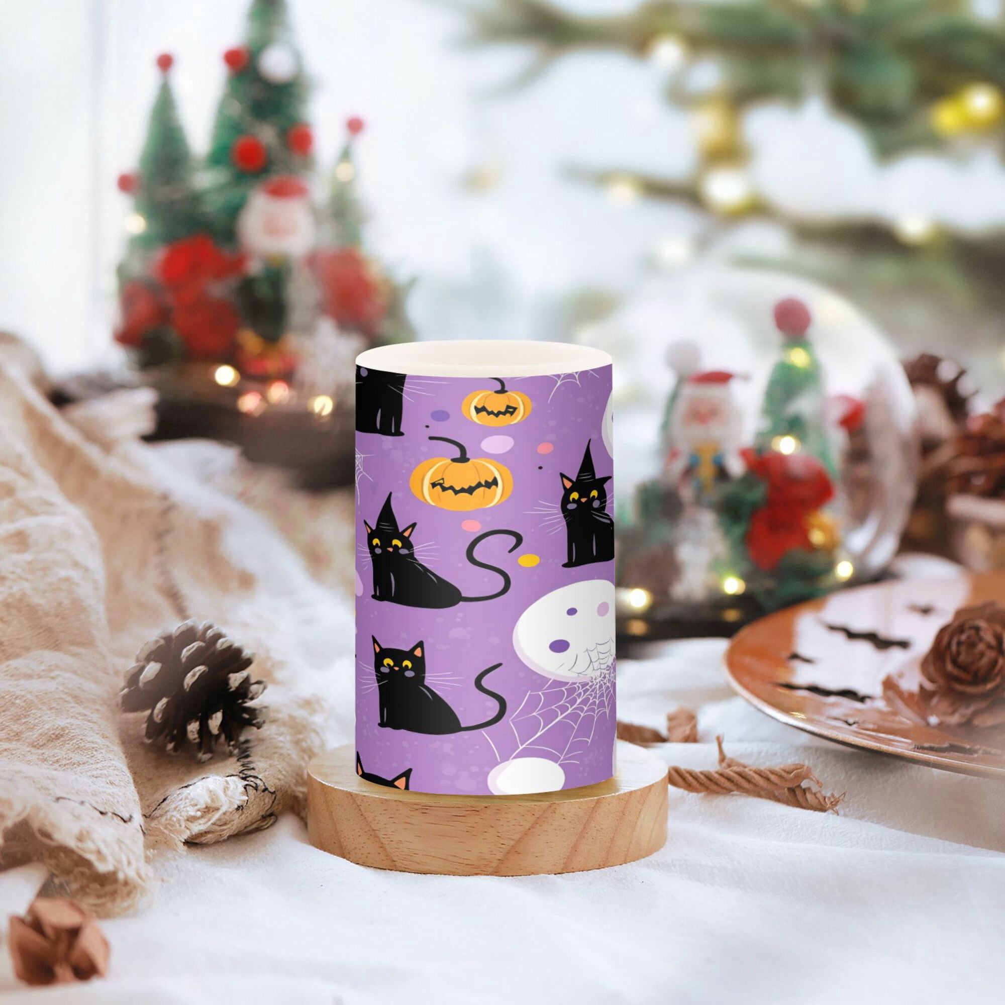 Yayeee Flameless Candles with Remote Flickering Battery Operated Multi Color Changing, Purple Halloween Pattern