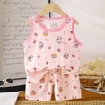 thumbnail image 2 of XUELUO Baby Boys Outfit Sets Summer Cartoon Cat Print Round Neck Sleeveless Tank Tops Vest With Elastic Waist Shorts Two Piece Casual Sports Outwear,Pink,3-6 Months, 2 of 9