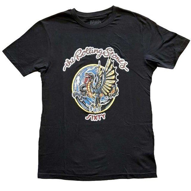 The Rolling Stones - Camiseta Sixty Dragon Globe de Algodón para Mujer (Negro)