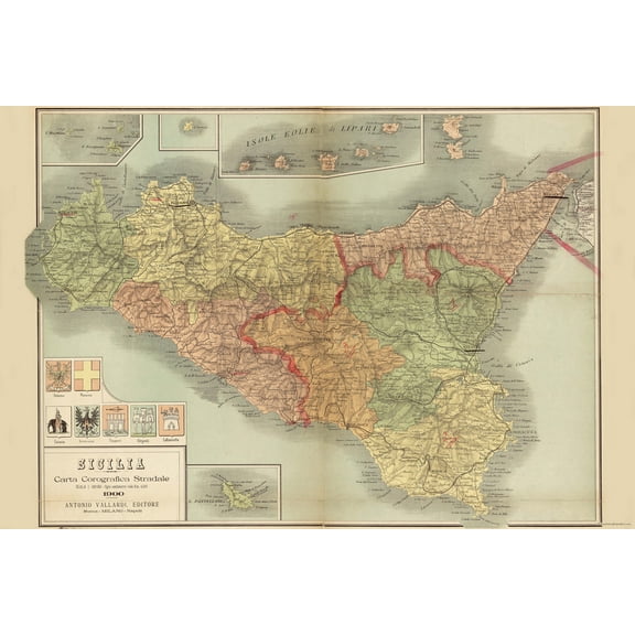 16x24 Poster; 1900 Map Of Sicily Italy