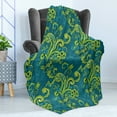 thumbnail image 4 of Floral Soft Flannel Fleece Throw Blanket, Vintage Style Abstract Ornamental Flower Leaves and Branches Art Print, Cozy Plush for Indoor and Outdoor Use, 60" x 80", Teal and Lime Green, by Ambesonne, 4 of 5