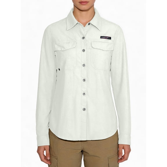Women's UPF 50  UV Protection Shirt, Long Sleeve Fishing Shirt, Breathable and Fast Dry Pale White XL