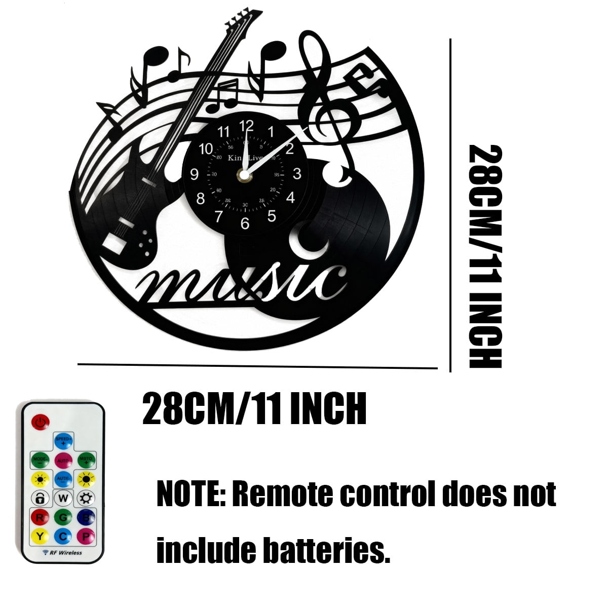 Guitar Vinyl Record Wall Clock with 7-Color LED Night Light, Silent Non-Ticking Music Theme Home Decor, Unique Music Lovers Gifts for Men Women Friends