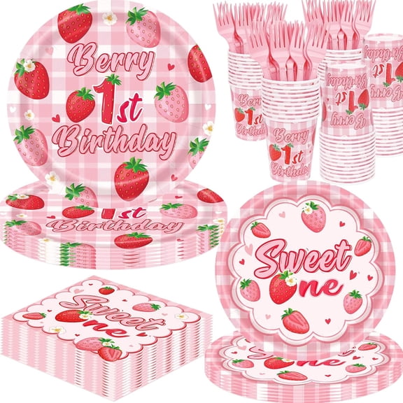 Cherry Birthday Decorations, 120Pcs She's The Cherry On Top Party Plates Napkin Cups for Cherr y Theme Girl Birthday Baby Shower Party Decorations-Serves 24