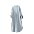 thumbnail image 4 of Outfmvch Linen Button Down Shirt Women Womens Cotton Linen Button Down Shirts Lapel Long Blouses Tops Womens Button Up Shirts Boyfriend Dress Shirt Blue L, 4 of 5
