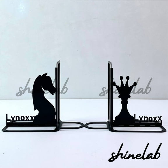 Shinelab Chess Metal Bookends Custom Chess Player Name Bookend Gift, Sport Desk Bookshelf Decor 6152
