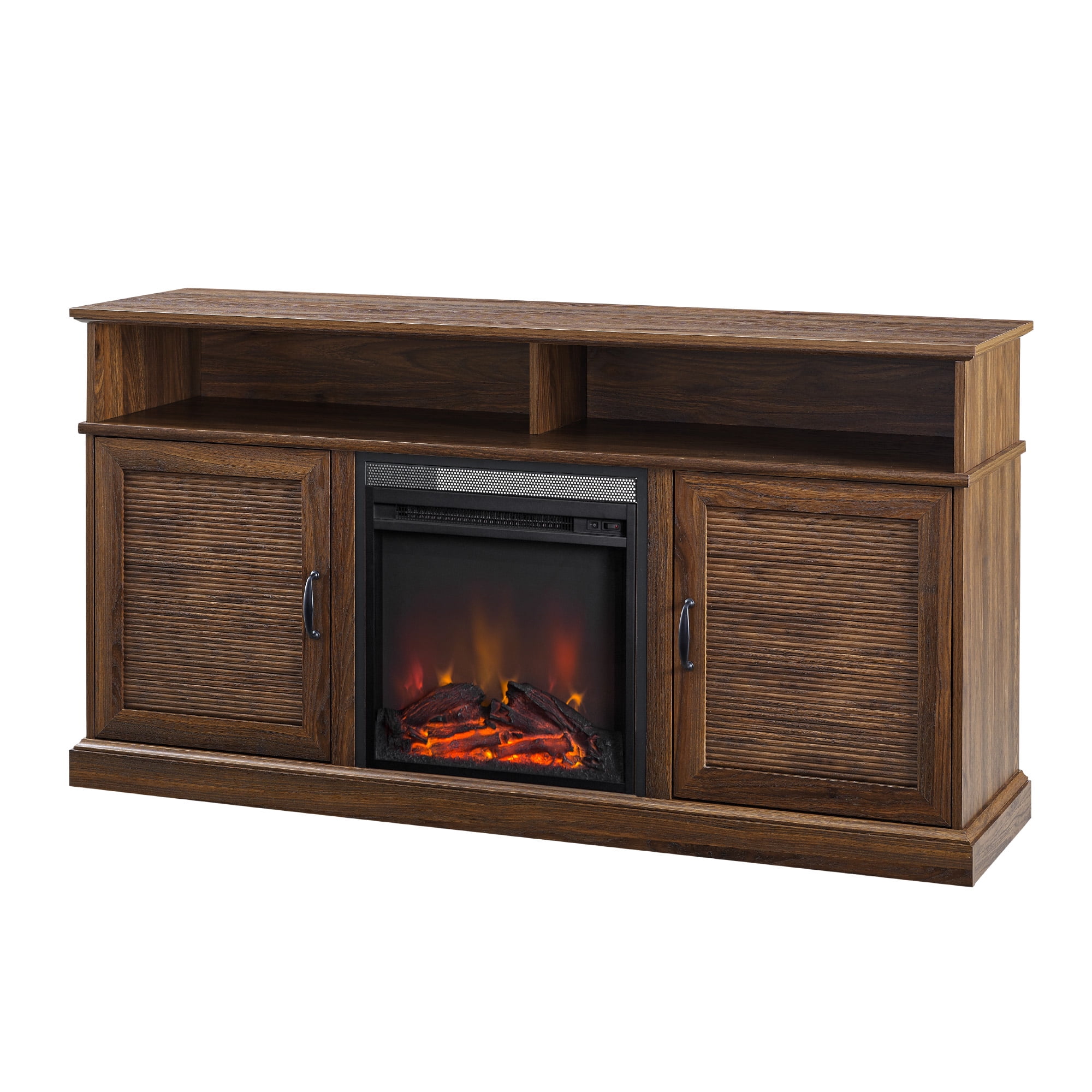 Manor Park Traditional Fluted Door Fireplace TV Stand, Dark Walnut