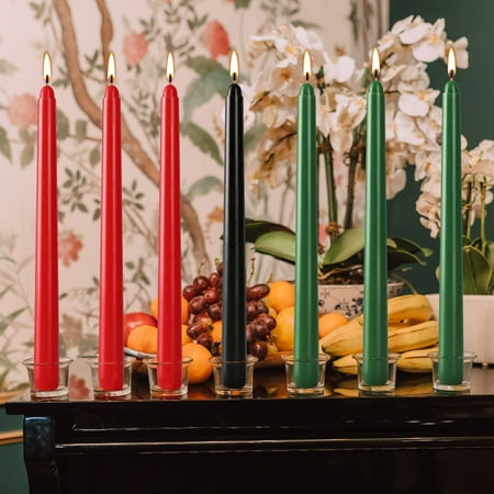 Foqnuq Kwanzaa Taper Candles Set 7 Pack Red Green Dripless Hand-Dipped Quality Decorative Candles for Holiday Celebrations