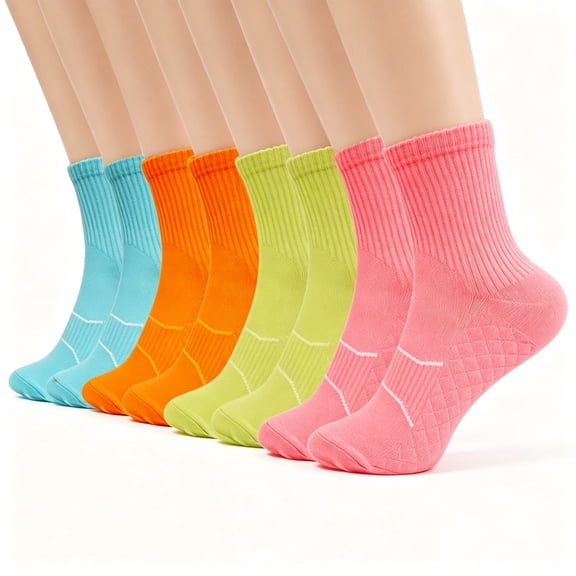 YOMYM Womens Crew Cushioned Cotton Wicking Hiking Athletic Running Socks 8 Pairs
