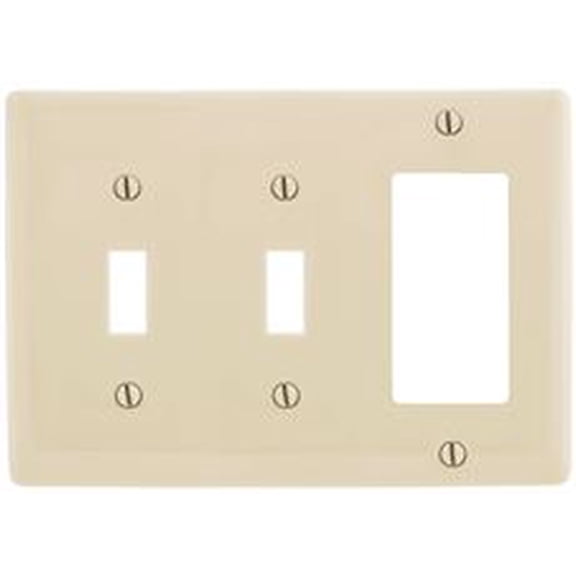 Bryant Electric NPJ226LA Wallplate, Nylon, Mid-Sized, 3-Gang, 2 Toggle, 1 Decorator/GFCI, Light Almond