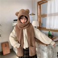 thumbnail image 3 of Conjunto de tres piezas de gorro y bufanda con orejas de oso de peluche para otoño e invierno, dulce y lindo, cálido para las orejas, 3 of 6