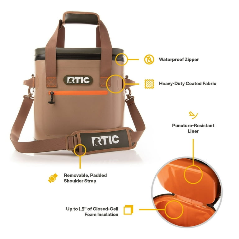 RTIC Insulated Soft Pack Cooler, 20 Can Capacity, Leakproof