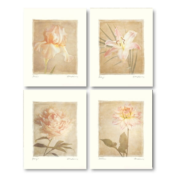 Floral Prints; Lovely Pink and Coral Dahlia, Lily, Peony and Iris; Four 11x14 Poster Prints