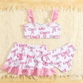 thumbnail image 5 of ZXLBBD Girl Swimsuits 3 Piece Cute Bow Print Tankini Top with Ruffle Shorts and Skirt Outfit Toddler Kids Cute Casual Beah Swimming, 5 of 7