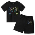 thumbnail image 3 of Conjunto de camiseta y pantalones cortos con estampado de máquina de juego de arte de grafiti para niños, moda de verano, informal, de manga corta, para niños y niñas, 3 of 5