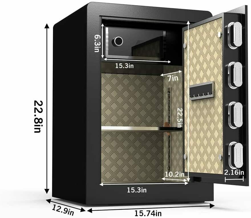 Fingerprint Safe 2.04 Cubic Feet Security Cabinet Digital Touch Screen, Solid Alloy Steel Office Hotel Cabinet Safe, Black