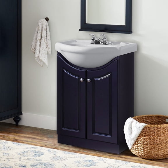Dreamwerks Euro Vanity Bathroom Storage with Ceramic Water-Resistant Countertop, Satin Black, 24" W x 19" D x 34" H