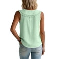 thumbnail image 4 of CIENVNSTG Cotton Sleeveless Tank Tops for Women Lace Collared Scoop Neck Button Down Solid Color Loose Fit Lightweight Summer Casual Tops Green XL, 4 of 4