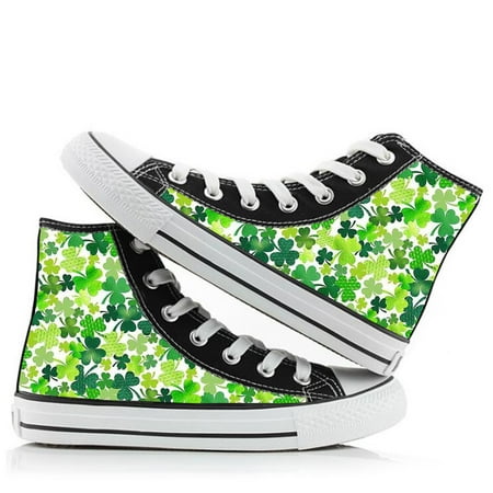 

Unisex High Top Canvas Sneakers with Four Leaf Clover Print Fashion Lace up Walking Shoes Casual Classic