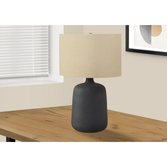 Monarch Specialties Lighting, 24"h, Table Lamp, Black Ceramic, Beige Shade, Contemporary