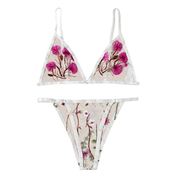 Levmjia Womens Floral Lace Lingerie Set Sheer Mesh Embroidered Adjustable Spaghetti Strap Wireless Bra And Panty Outfit Night Date Bedroom Daily