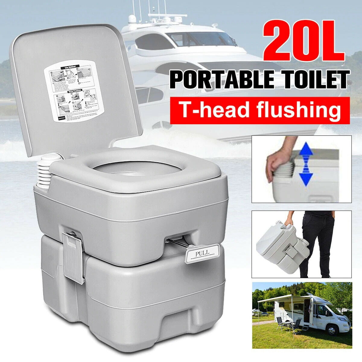 Caravan Campsite for Adult and Kids,Large Boat Outdoor Indoor Travel Potty Camping Portable Toilet for Car 142714 MPM 2.8 Gallon 10L Flush Porta Potti Gray 